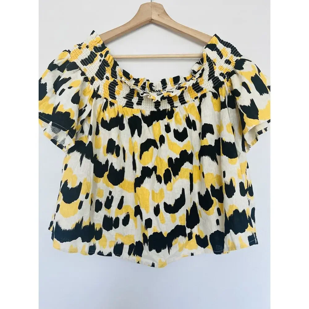 Who What Wear Linen Blend Crop Top Sz XL Off-The-Shoulder Flowy Boho - Picture 1 of 9